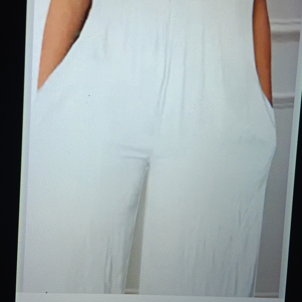 White Casual Solid Basic Half Turtleneck Jumpsuit - image 3